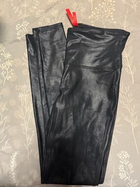 SPANX Black High-Shine Faux Leather Leggings